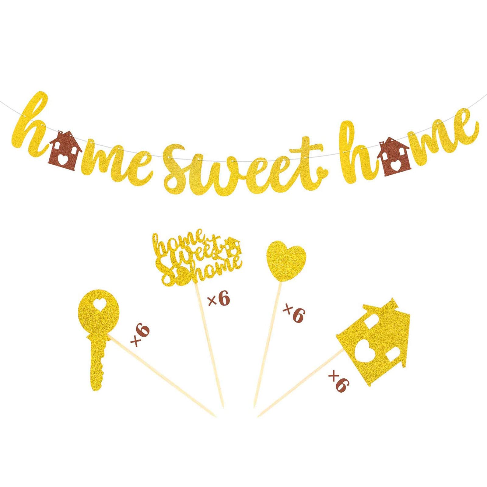 Joymee Home Sweet Home DC20 Banner Family Cupcake Toppers Housewarming