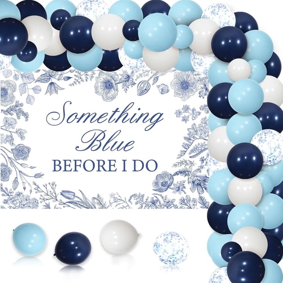 Joymemo Something Blue Bridal Shower Decoration Kit, Blue and White Balloons, 47 Count