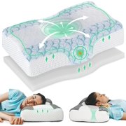 Joynox Cervical Memory Foam Pillow, Adjustable Contour Neck Pillow for Pain Relief Sleeping, Ergonomic Orthopedic Pillow for Back, Side, Stomach Sleepers (Blue)