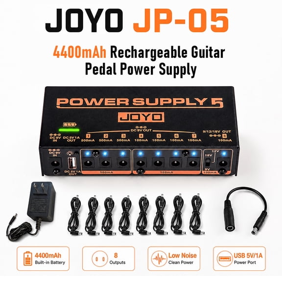 JOYO Pedal Power Supply 9V 12V 18V Built-in 4400mAh Rechargeable Battery with 8 DC Output