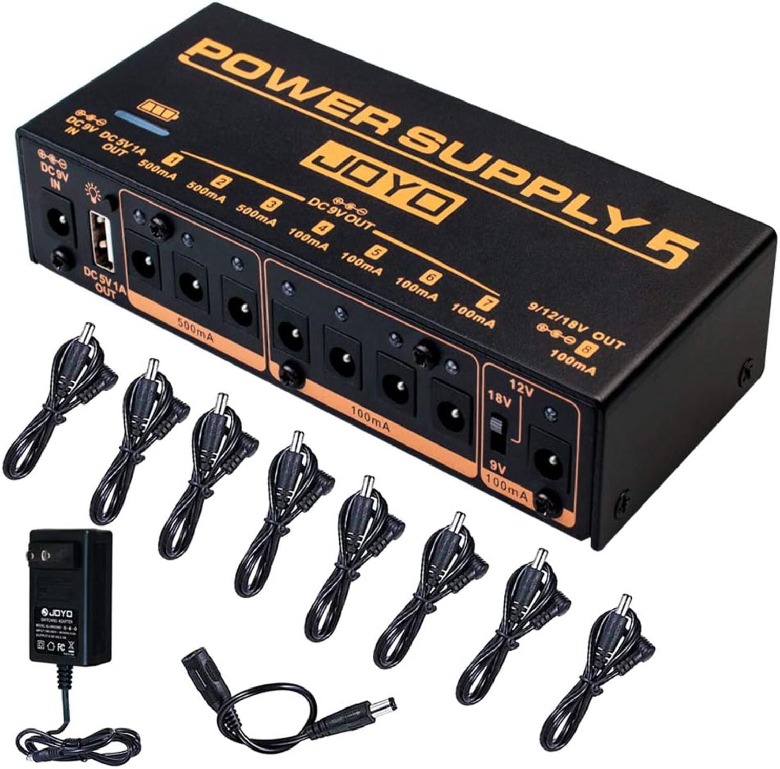 JOYO Pedal Power Supply 9V 12V 18V Built-in 4400mAh Rechargeable Battery with 8 DC Output