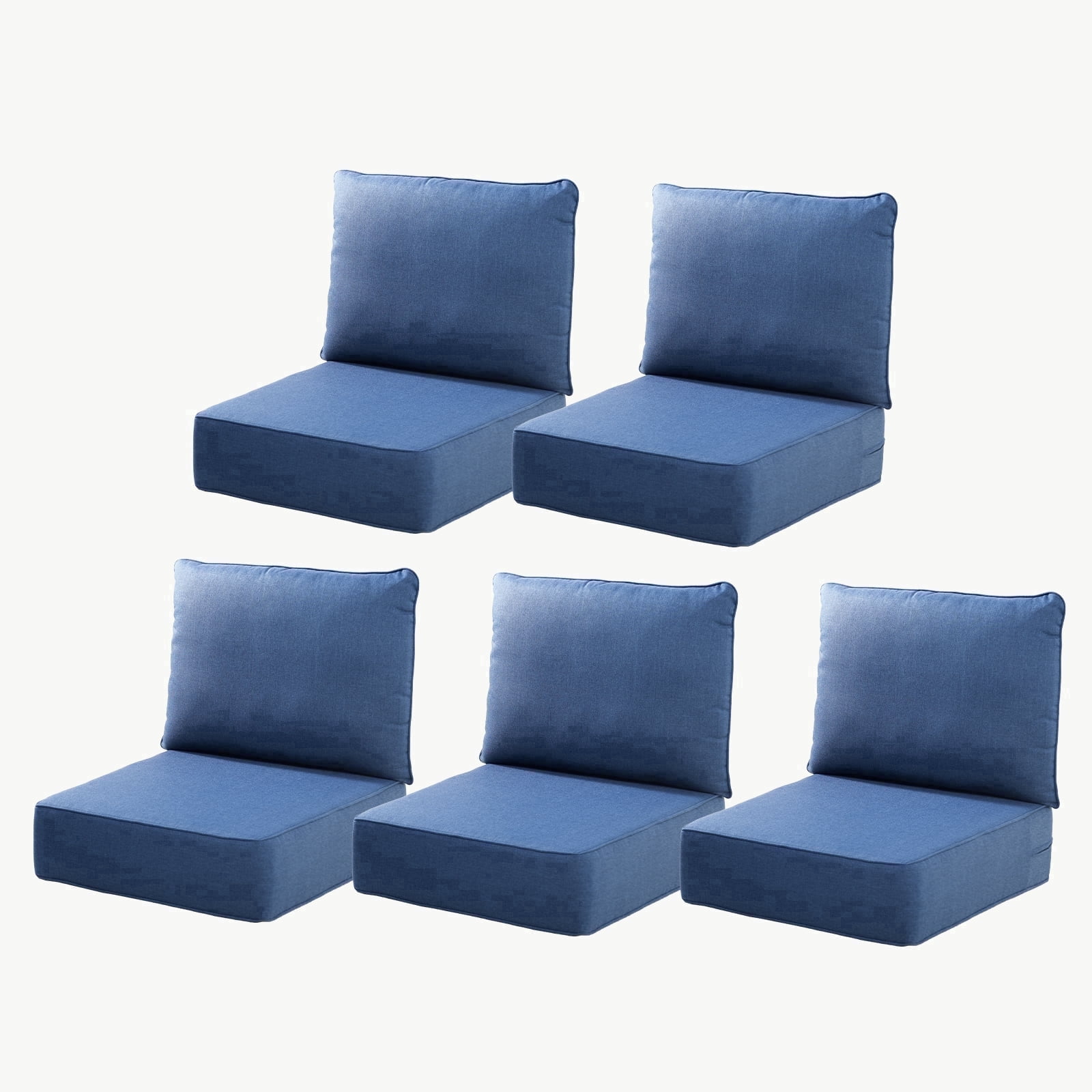 Joyofarm 24" x 22" x 6" Outdoor Chair Cushions for Patio Furniture, Deep Seat and High Back for Patio Rocking Dining Chair and Couch, Blue (Set of 5)