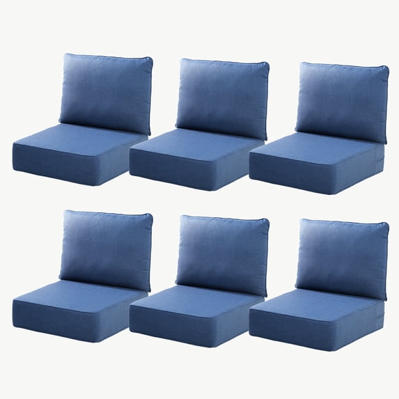 Joyofarm 24" x 22" x 6" Outdoor Chair Cushions for Patio Furniture, Deep Seat and High Back for Patio Rocking Dining Chair and Couch, Blue (Set of 6)