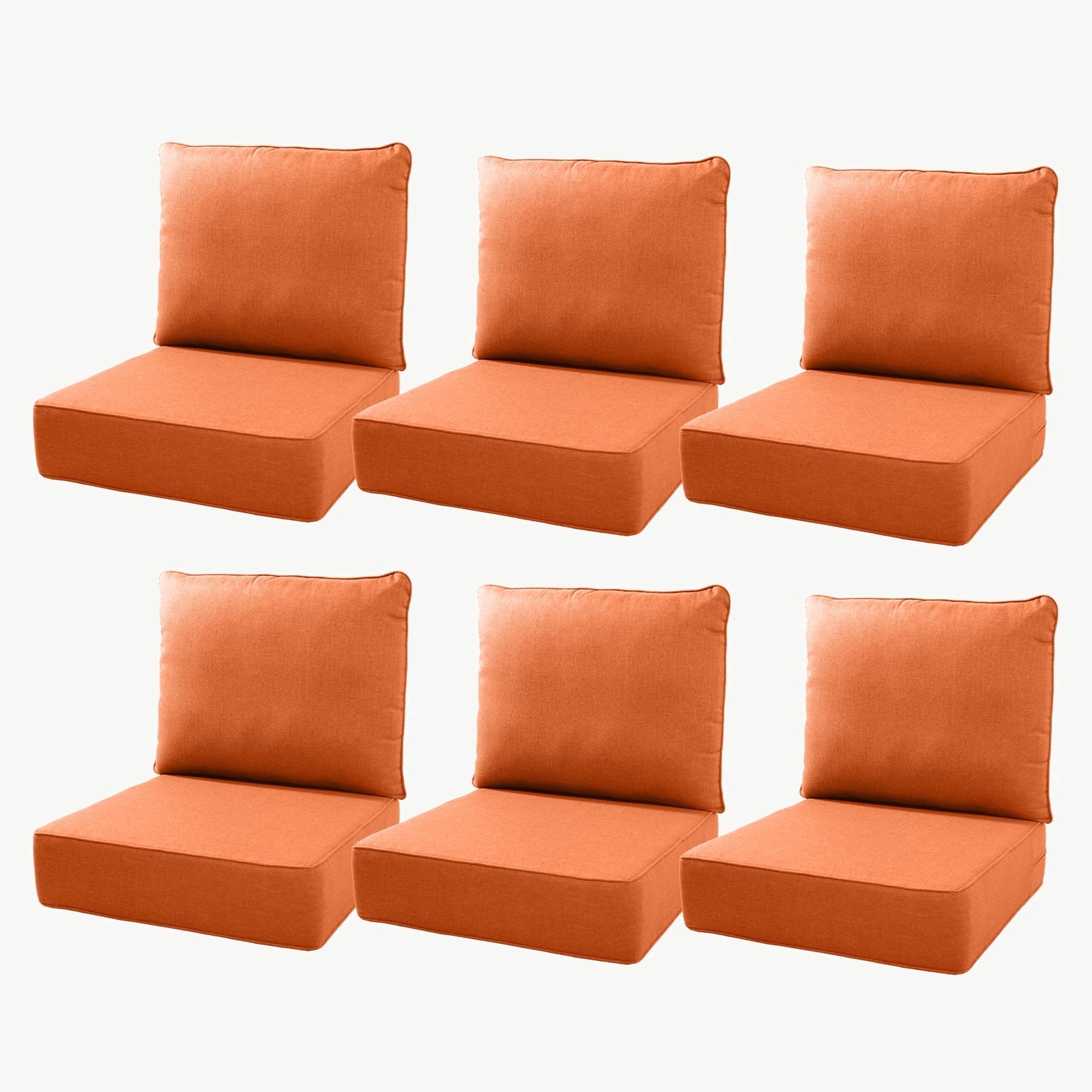 Joyofarm 6" Thick Outdoor Chair Cushions, 24" x 22" x 6" Outdoor Cushions for Patio Furniture, Deep Seat and High Back Cushion for Patio Rocking Dining Chair and Couch, Orange (Set of 6)