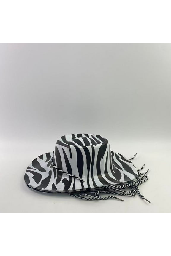 Plastic party hats, Party Fedora , Black & White Zebra