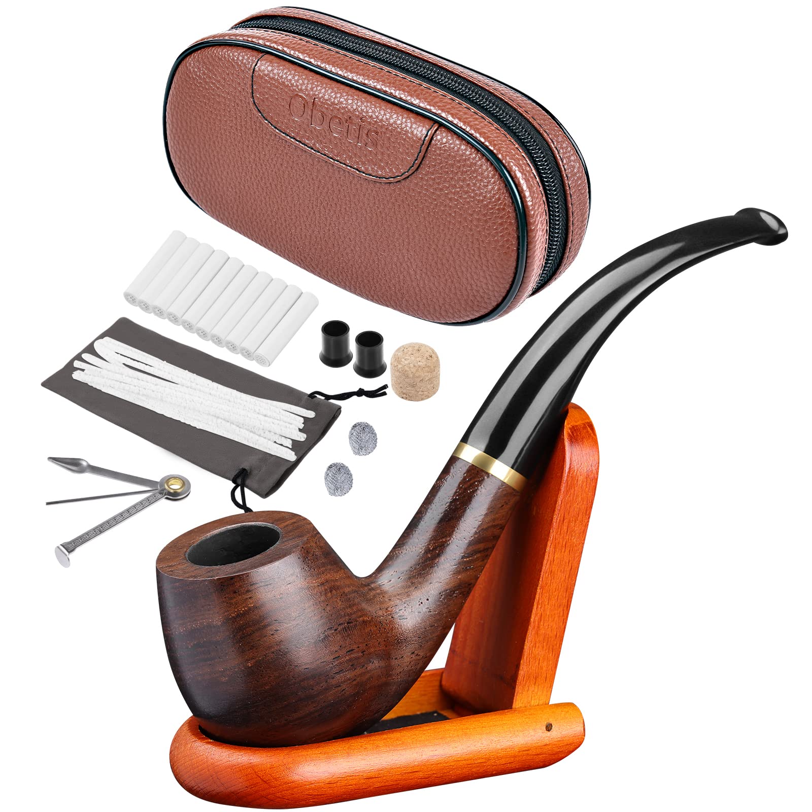 Fymlhomi Straight Tobacco Pipe Ebony Wooden Pipe Handmade Pipe 9mm