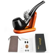 Joyoldelf Bent Tobacco Pipe, Handmade Ebony Wood Pipe, Perfect Beginner Pipe Kit with Ultimate Beginner Guide E-Book - Tobacco Gift Set and Accessories