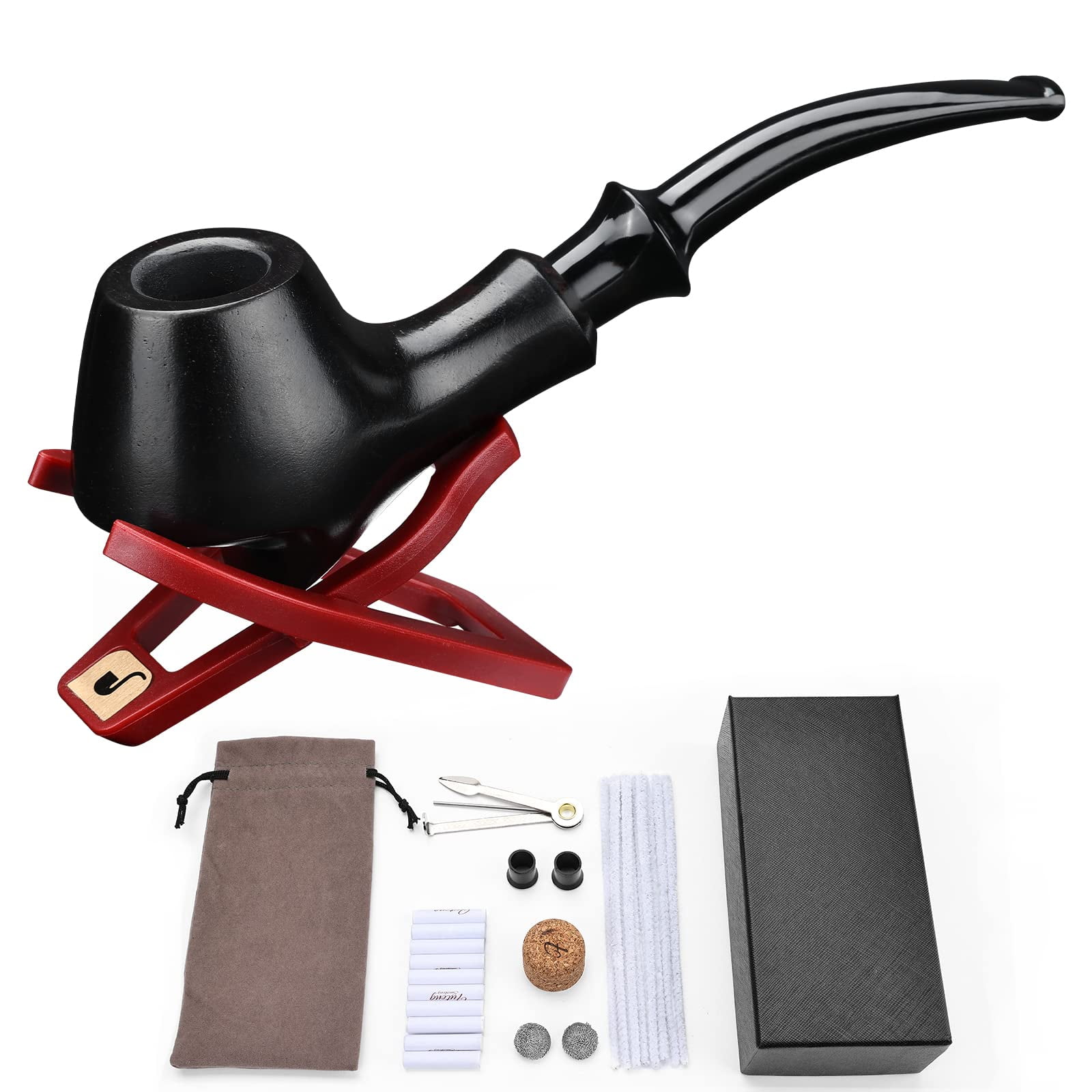 Joyoldelf Bent Tobacco Pipe, Handmade Ebony Wood Smoking Pipe, Perfect