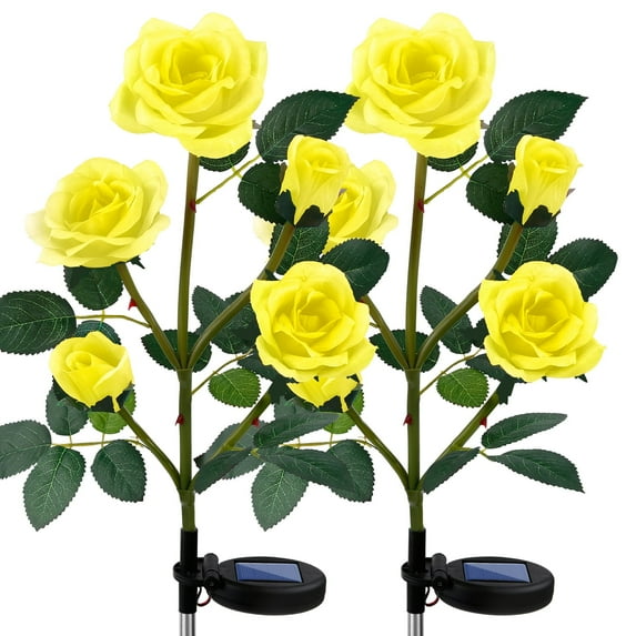 Joyoldelf Solar Lights Outdoor,5 Rose Flowers 2 Pcs,Decorative LED Solar Powered Stake Lights for Patio,Pathway,Courtyard,Garden Lawn