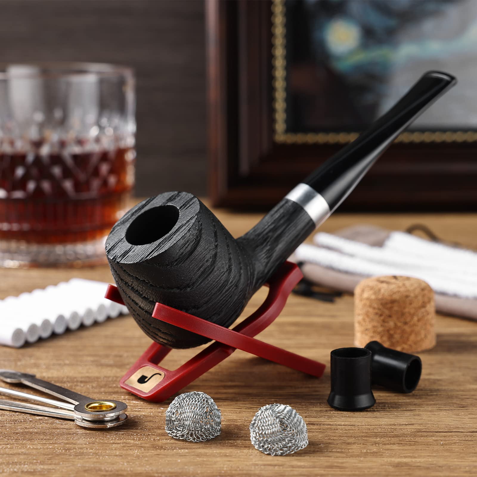 Joyoldelf Straight Tobacco Pipe, Handmade Oak Wood Smoking Pipe