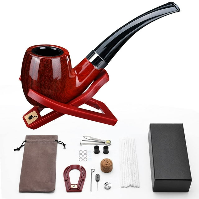Joyoldelf Tobacco Pipe, Bent Tobacco Pipes, Perfect Beginner Starter Pipe Kit with Ultimate
