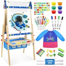 Joyooss Art Easel for Kids, Adjustable Standing Kids Easel with Magnetic Whteboard & Chalkboard, Bonus 98+ Art Supplies Child's Easel with 2 Paper Rolls, Finger Paints, Letters & Numbers Magnets