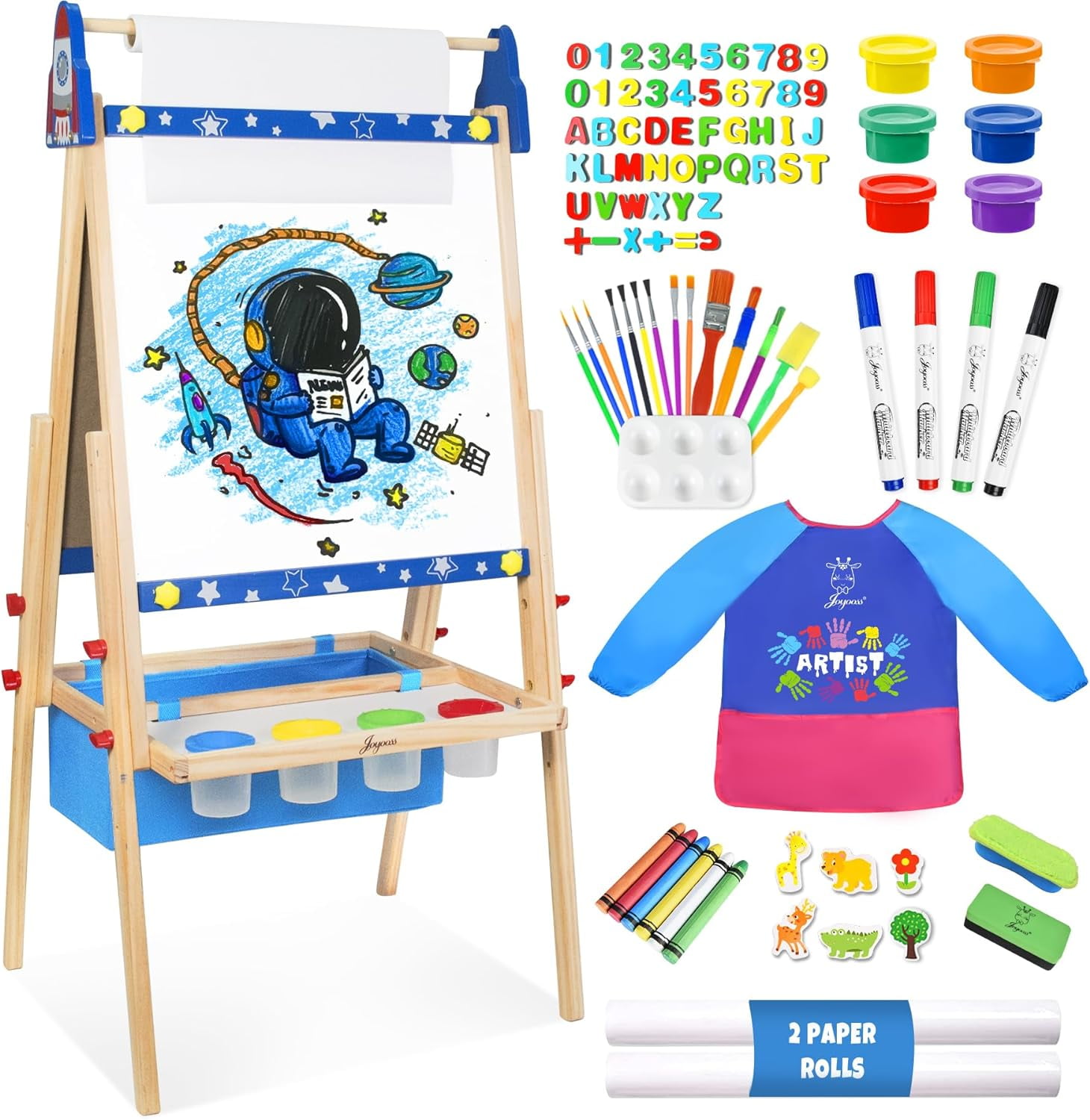 Joyooss Kids Adjustable Standing Art Easel with Magnetic Whiteboard & Chalkboard
