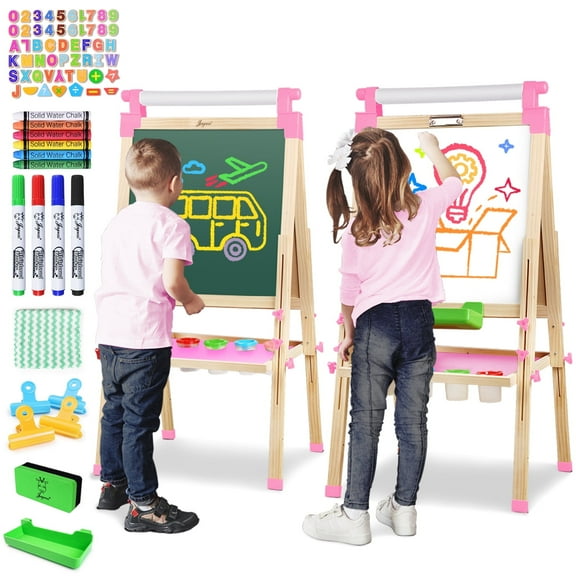 Joyooss Adjustable Wooden Double-Sided Whiteboard & Chalkboard Art Easel