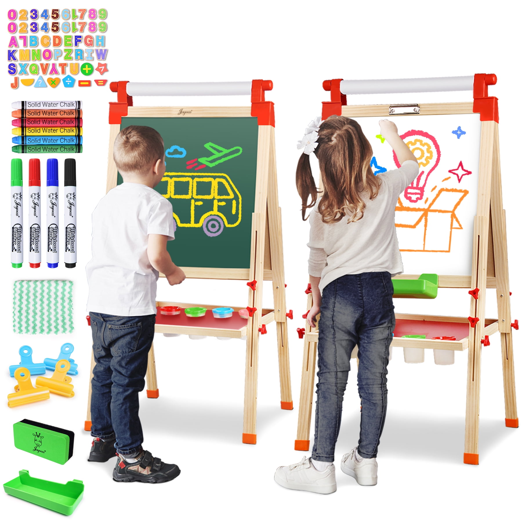Adjustable Wooden Kids Art Easel with Magnetic Boards
