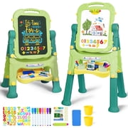 Joyooss Kids Easel, 2-in-1 Adjustable Standing Art Easel for Toddlers, Magnetic Chalkboard & Whiteboard with Accessories, Blue, Ages 3+