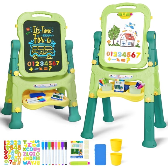 Joyooss Kids Easel, 2-in-1 Adjustable Standing Art Easel for Toddlers, Magnetic Chalkboard & Whiteboard with Accessories, Blue, Ages 3+