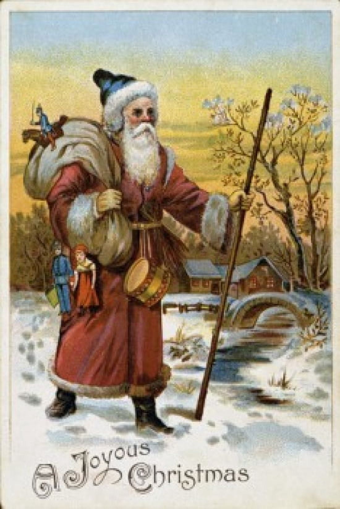 Joyous Christmas Santa Walking Through Snow Nostalgia Cards Canvas Art - (18 x 24)