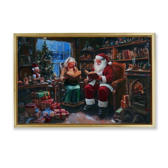 Stupell Industries Joyous Mr. and Mrs. Claus Gold Framed Floater Canvas Wall Art, design by Sara Culpepper, 17 x 25