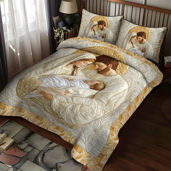 Joyous Nativity Scene 3-Piece Quilted Bedding Set
