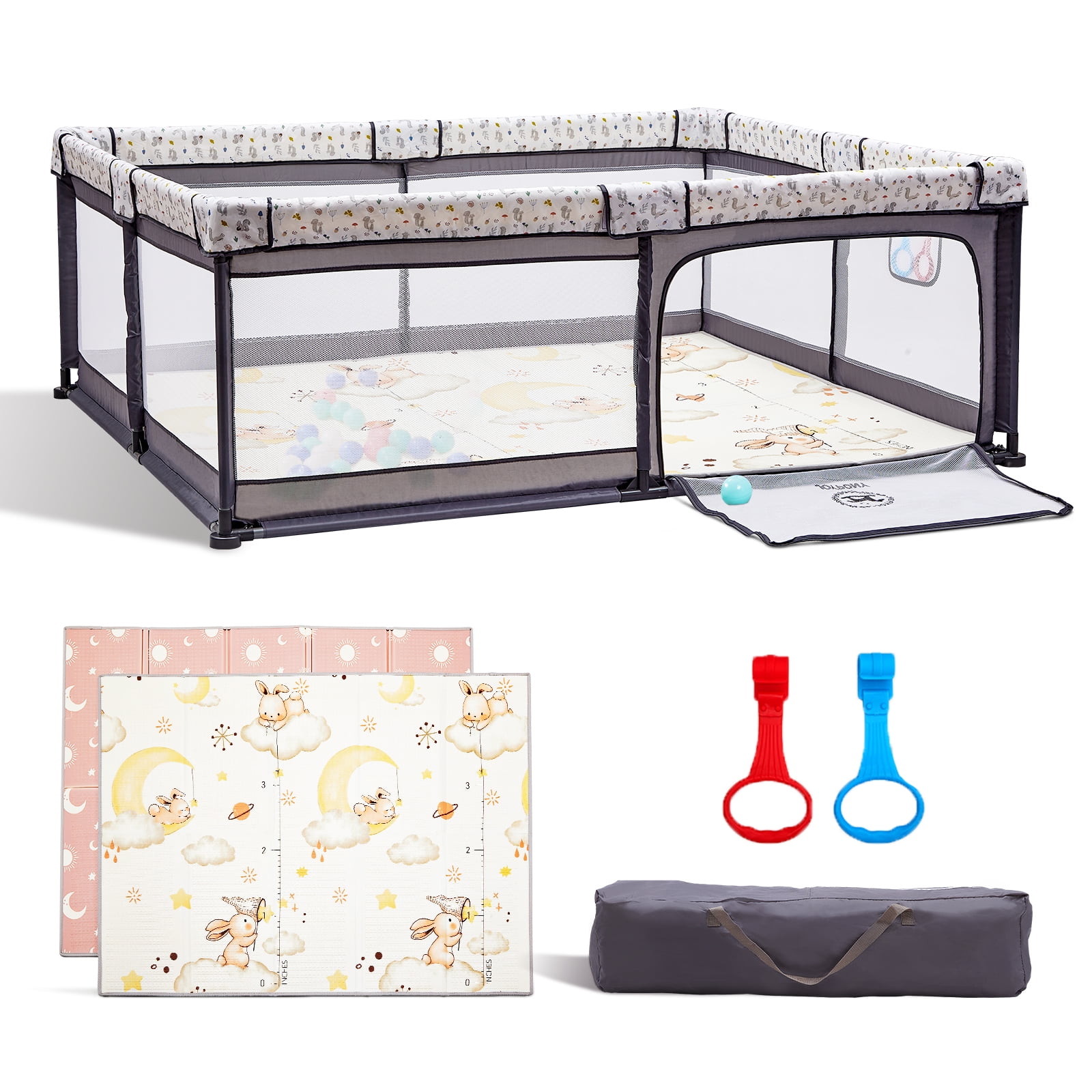 Joypony 5-in-1 Baby Playpen with Mat, 71"x59" Large Play Yard for Babies and Toddlers