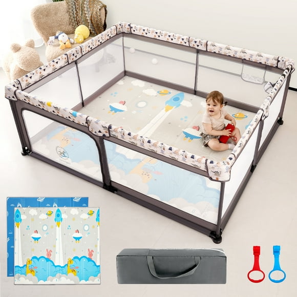 Joypony 5 in 1 Baby Playpen with a Mat, 71"x59" Large Playpen for Babies and Toddlers