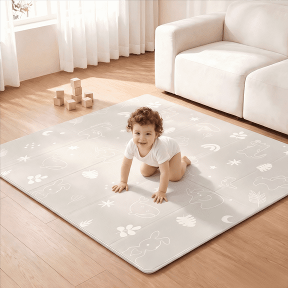 Joypony Foldable Baby Play Mat, 47x47 inch Waterproof Anti-Slip Floor Mat for Playpen with Travel Bag