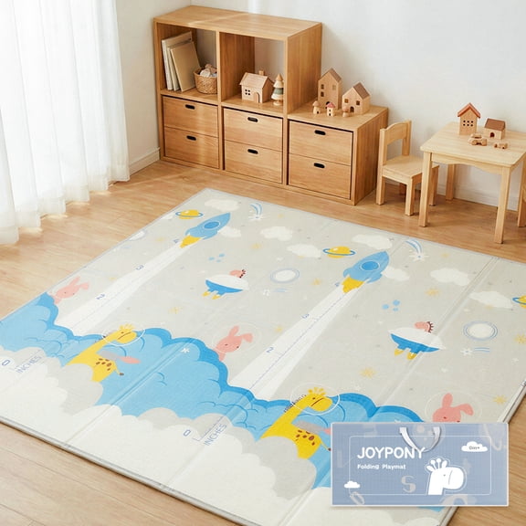 Joypony Baby Play Mat, 47 x 47 inch Reversible Waterproof Foldable Foam Mat for Tummy Time and Crawling, Anti-Slip, with Travel Bag, Indoor/Outdoor
