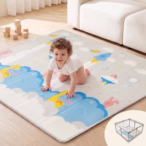 Joypony Baby Play Mat, 47 x 47 inch Reversible Waterproof Foldable Foam Mat for Tummy Time and Crawling, Anti-Slip, with Travel Bag, Indoor/Outdoor