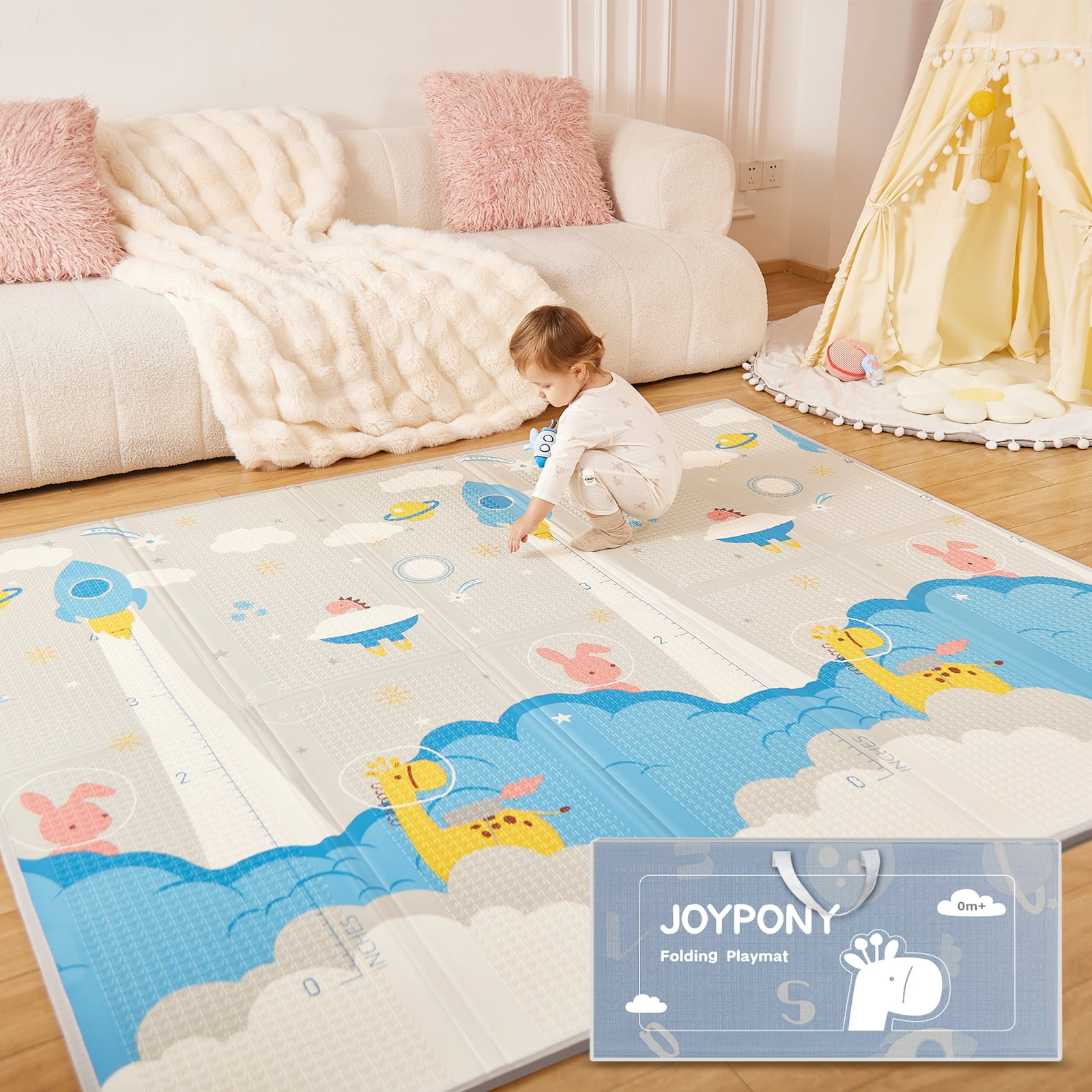 Joypony Baby Play Mat, 59" x 71" AntiSlip Portable Foldable Baby Floor Mat with Travel Bag