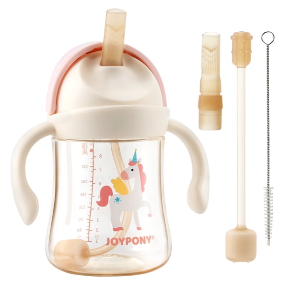 Joypony Sippy Cups for Toddlers  1-3, Spill-Proof Weighted Straw Cup with Handle, PPSU, BPA Free, 9 oz (Pink)