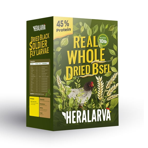 Heralarva Dried Black Soldier Fly Larvae Non-GMO High Protein Chicken Feed, 10 lb Bag