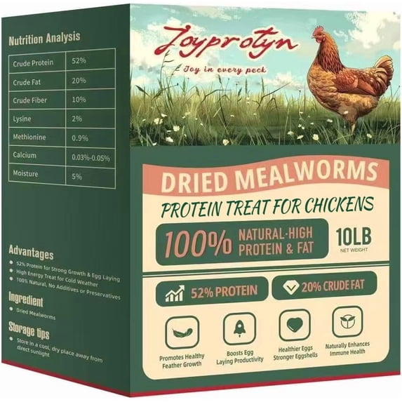 Joyprotyn 5LB Non-GMO Dried Mealworms - High Protein Natural Feed & Chicken Treats for Chickens, Ducks, Wild Birds, Quails & Reptiles - Support Egg Production & Feather Growth