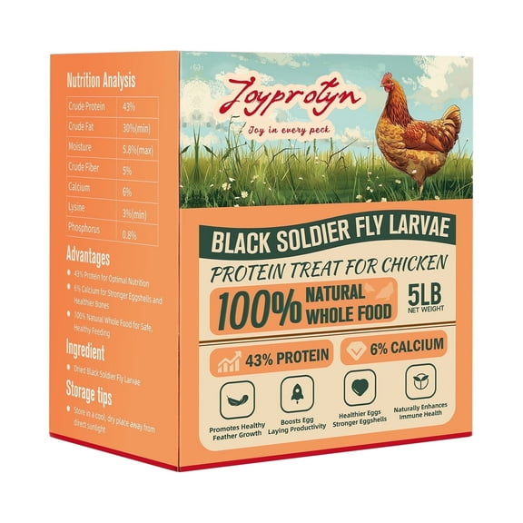 Joyprotyn Dried Black Soldier Fly Larvae Non-GMO High Protein Chicken Feed, 5 lb Bag