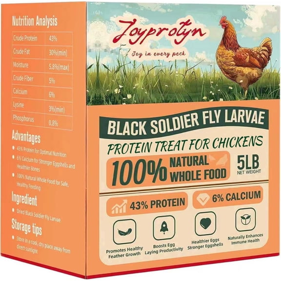 Joyprotyn Dried Black Soldier Fly Larvae Non-GMO High Protein Chicken Feed, 5 lb Bag