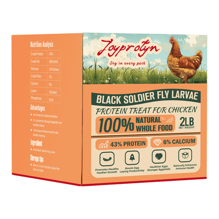 Joyprotyn Dried Black Soldier Fly Larvae Non-GMO High Protein Chicken Feed, 2 lb Bag