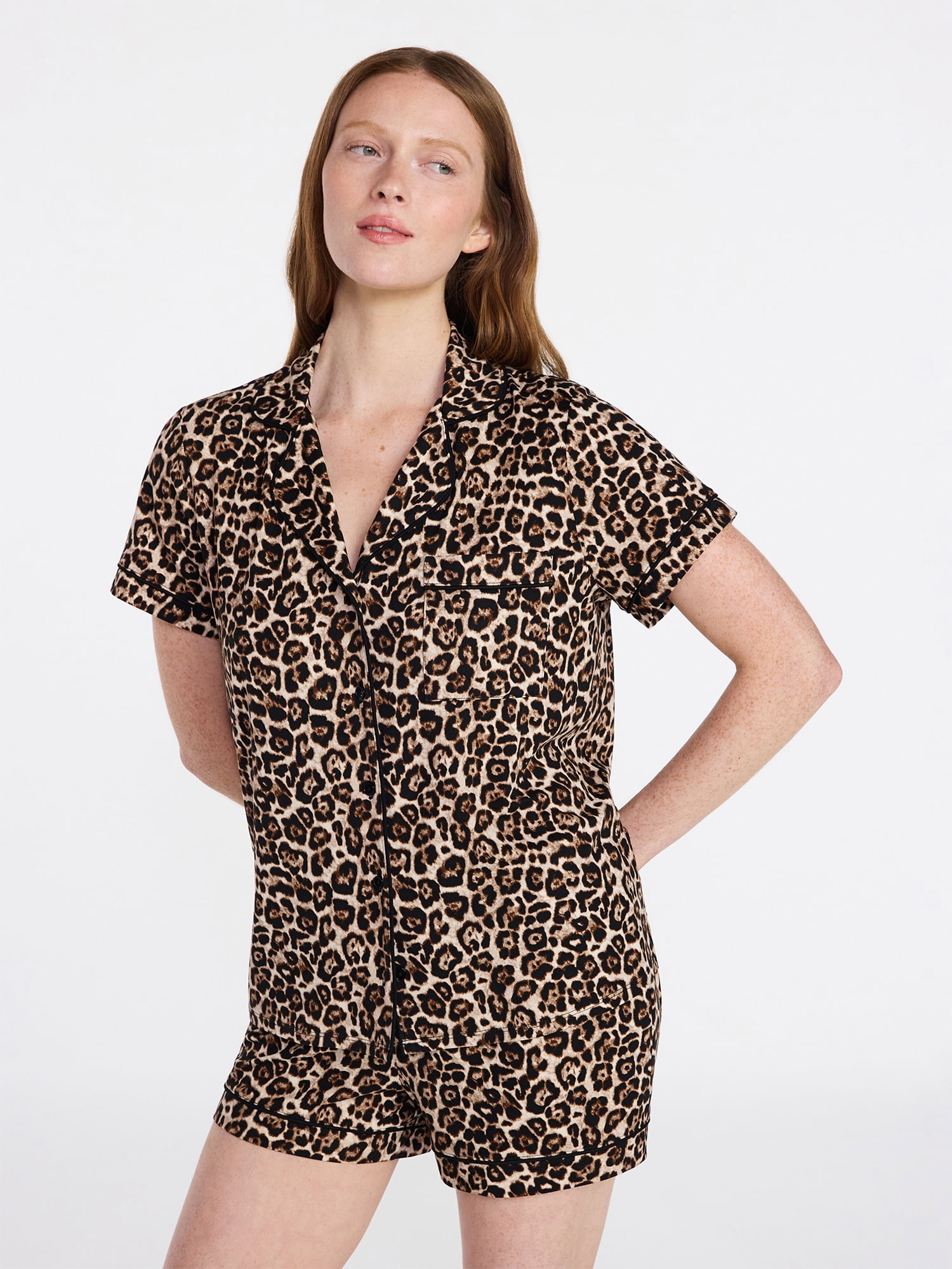 Joyspun Women's Dreamy Soft Collection Notch Collar Top and Shorts Pajama Set, 2-Piece, Sizes XS-3X