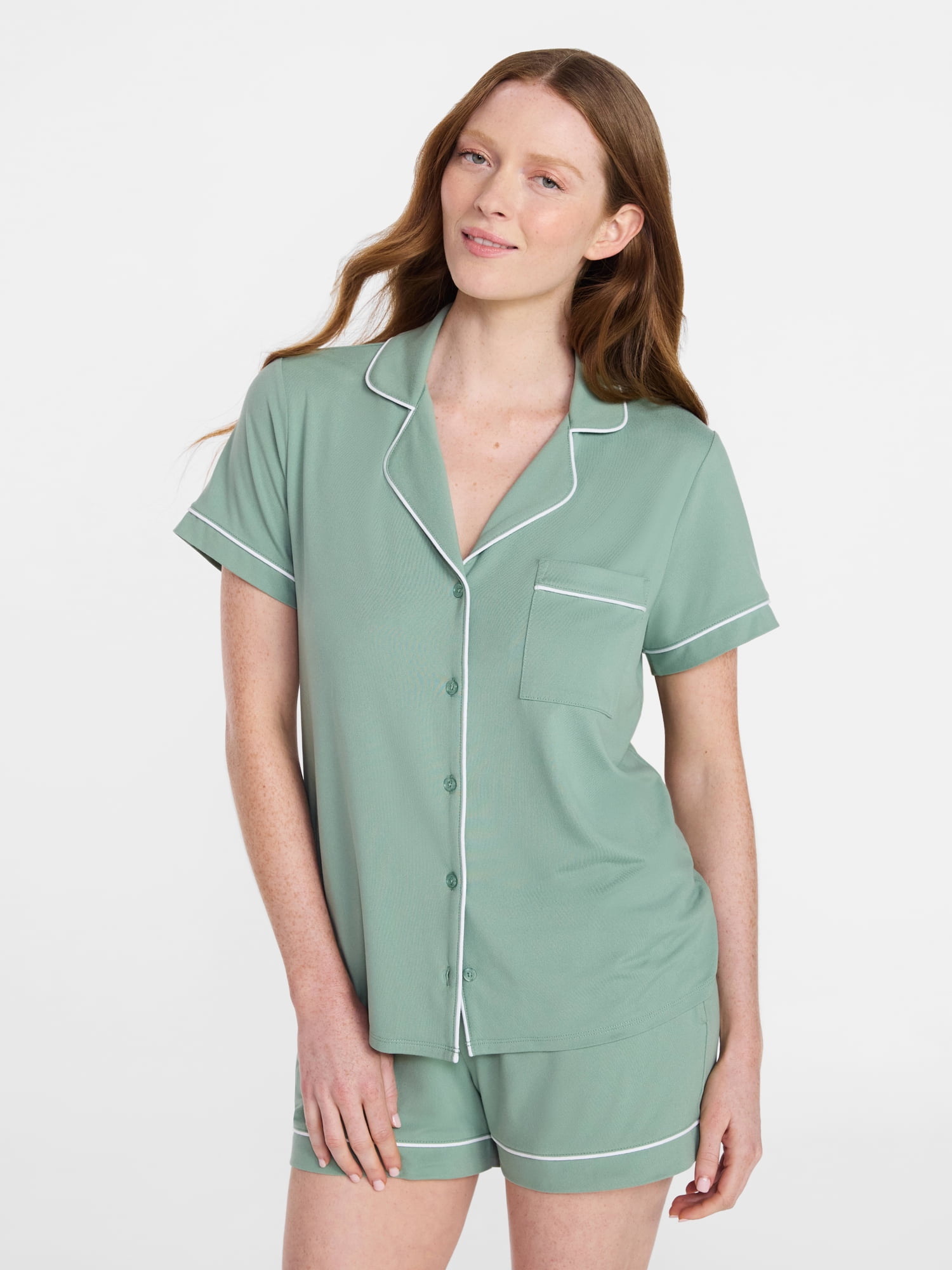 Joyspun Women's Dreamy Soft Collection Notch Collar Top and Shorts Pajama Set, 2-Piece, Sizes XS-3X