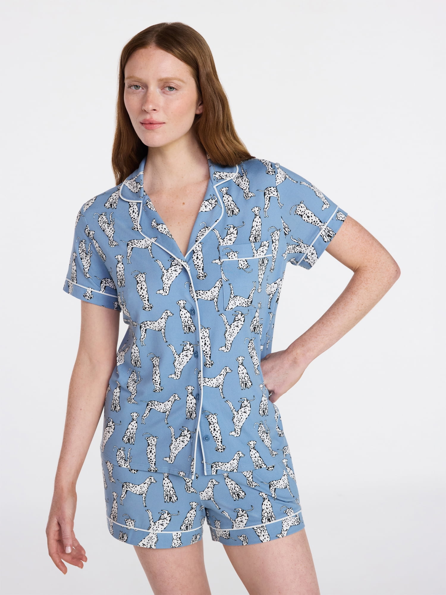Joyspun Women's Dreamy Soft Collection Notch Collar Top and Shorts ...