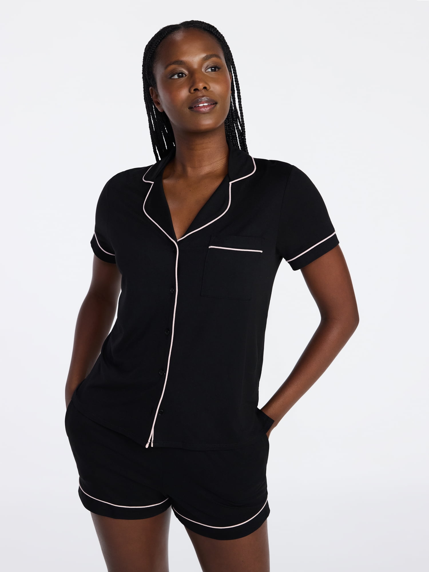 Joyspun Women's Dreamy Soft Collection Notch Collar Top and Shorts Pajama Set, 2-Piece, Sizes XS-3X