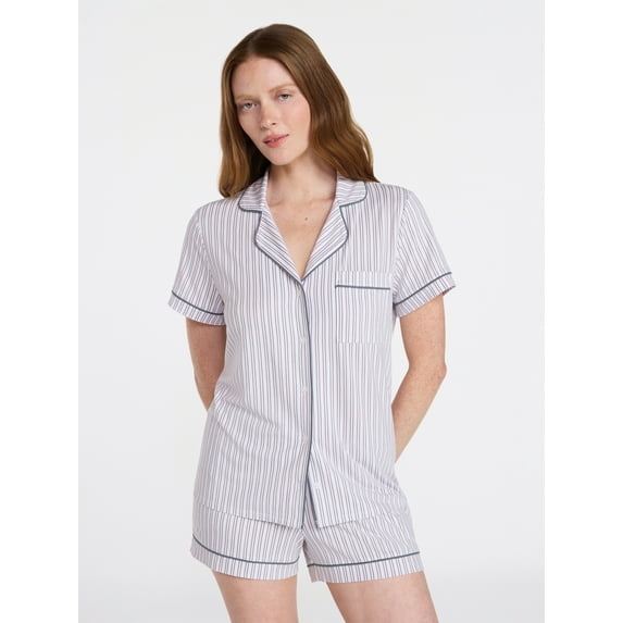 Joyspun Women's Dreamy Soft Collection Notch Collar Top and Shorts Pajama Set, 2-Piece, Sizes XS-3X
