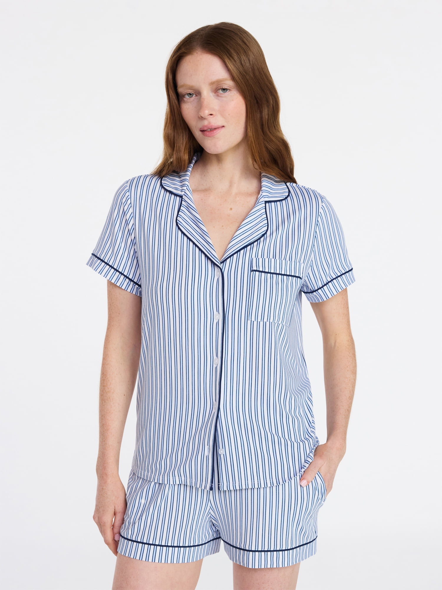 Joyspun Women's Dreamy Soft Collection Notch Collar Top and Shorts Pajama Set, 2-Piece, Sizes XS-3X