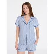 Joyspun Women's Dreamy Soft Collection Notch Collar Top and Shorts Pajama Set, 2-Piece, Sizes XS-3X