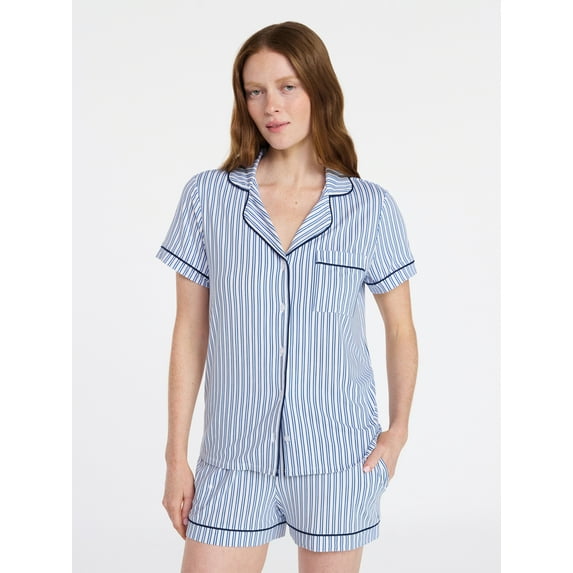 Joyspun Women's Dreamy Soft Collection Notch Top and Shorts Pajama Set, 2-Piece, Sizes XS-3X