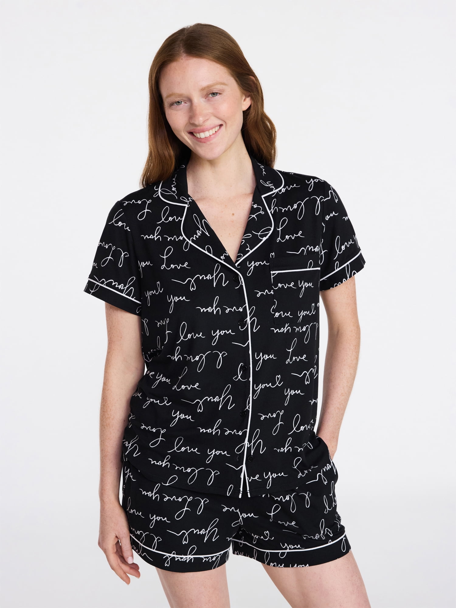 Joyspun Women's Dreamy Soft Collection Notch Collar Top and Shorts Pajama Set, 2-Piece, Sizes XS-3X