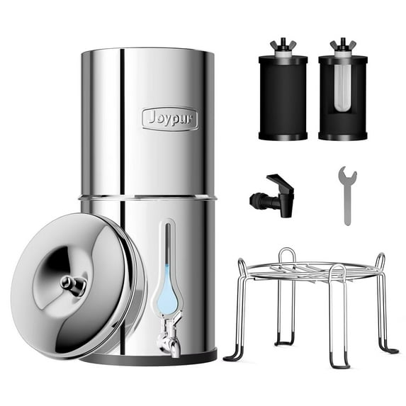 Joypur 2.25G Gravity Water Filter System with New Water Level Window, 3-Stage 0.01μm Ultra-Filtration Stainless Steel Countertop System