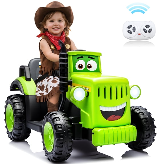 Joyracer 12 Volt Ride On Tractor for Toddlers, Cute Ride on Toys, Power Car Wheels with LED Lights, Music, Horn, Safety Belt, Green