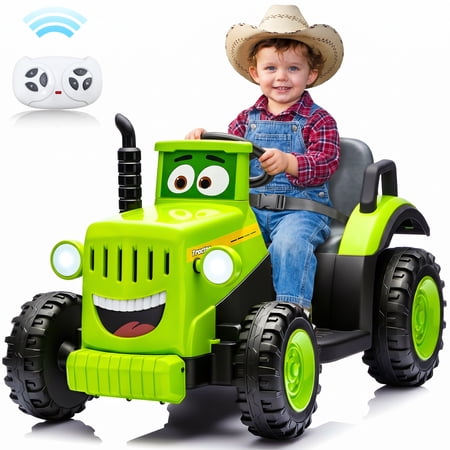 Joyracer 12 Volt Ride on Toys, Cute Ride On Tractor for Toddlers, Power Car Wheels with LED Lights, Music, Horn, Safety Belt, Green