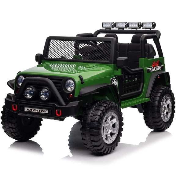 Joyracer 12V Kids Ride on Truck Car with Parent Remote Control & 2 Seater, 5.5 AH Battery Powered Toy Car w/ 4 Large Wheels, Spring Suspension, 3 Speeds, LED Lights, Bluetooth for Girl Boy, ArmyGreen