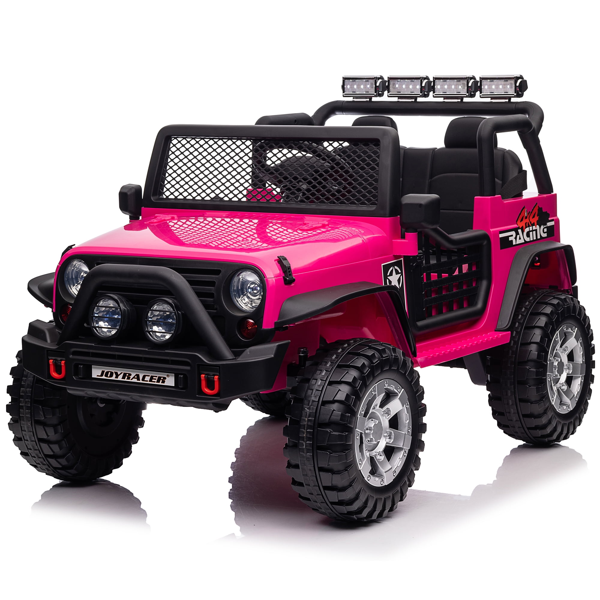 Joyracer 12V Kids Ride on Truck Car with Parent Remote Control & 2 Seater, 5.5 AH Battery Powered Toy Car w/ 4 Large Wheels, Spring Suspension, 3 Speeds, LED Lights, Bluetooth for Girl Boy, Rose Pink
